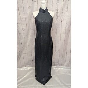 Roberta Vintage Black Sleeveless Sequin Dress Halter Cocktail Evening Sz 13/14